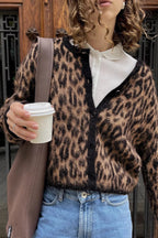 Cárdigan retro de leopardo de tacto suave