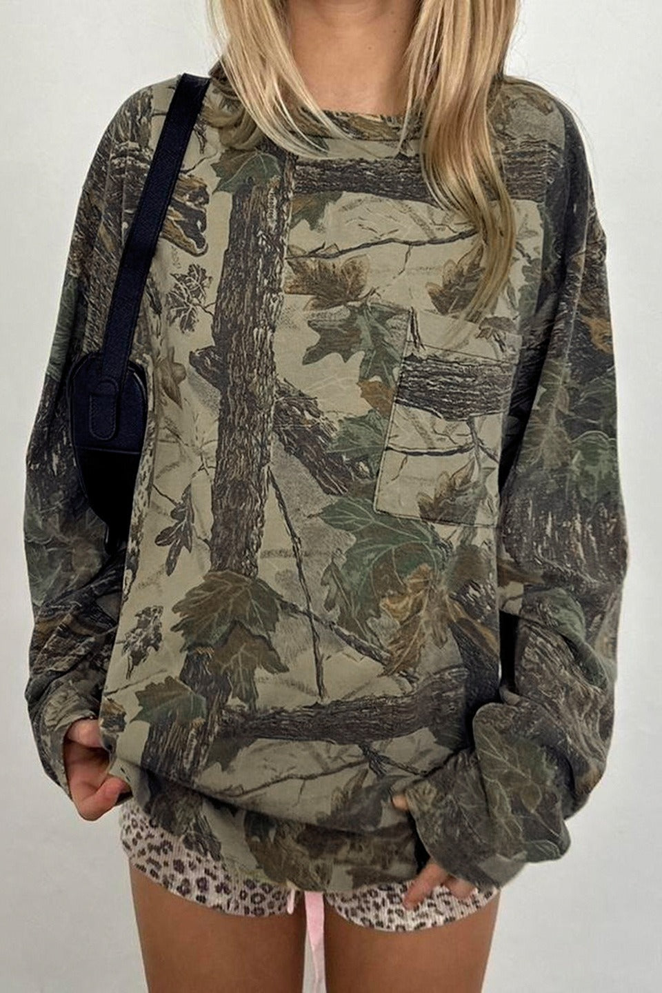 Camouflage Leaf Print Crew Neck Sweatshirt