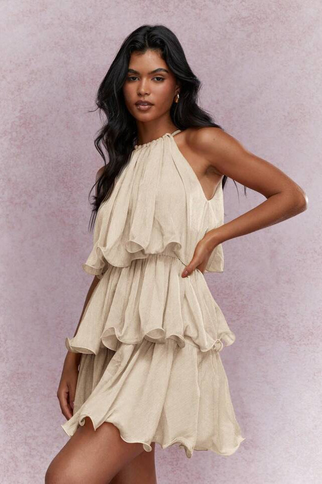 Halter Sleeveless Tiered Ruffle Vacation Dress