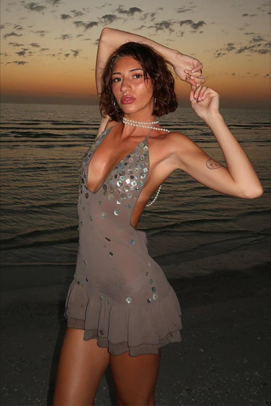 Sexy Sequin Halter V Neck Vacation Dress