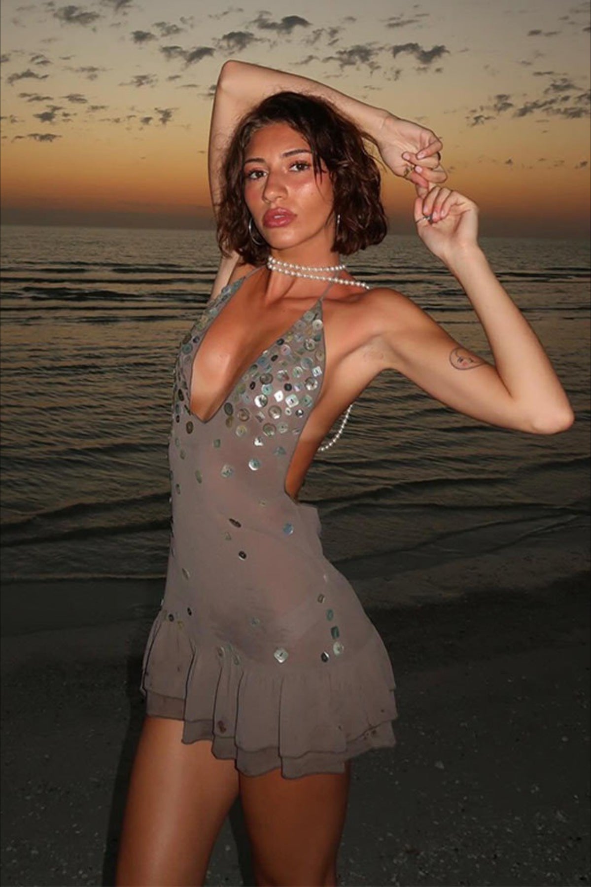 Sexy Sequin Halter V Neck Vacation Dress
