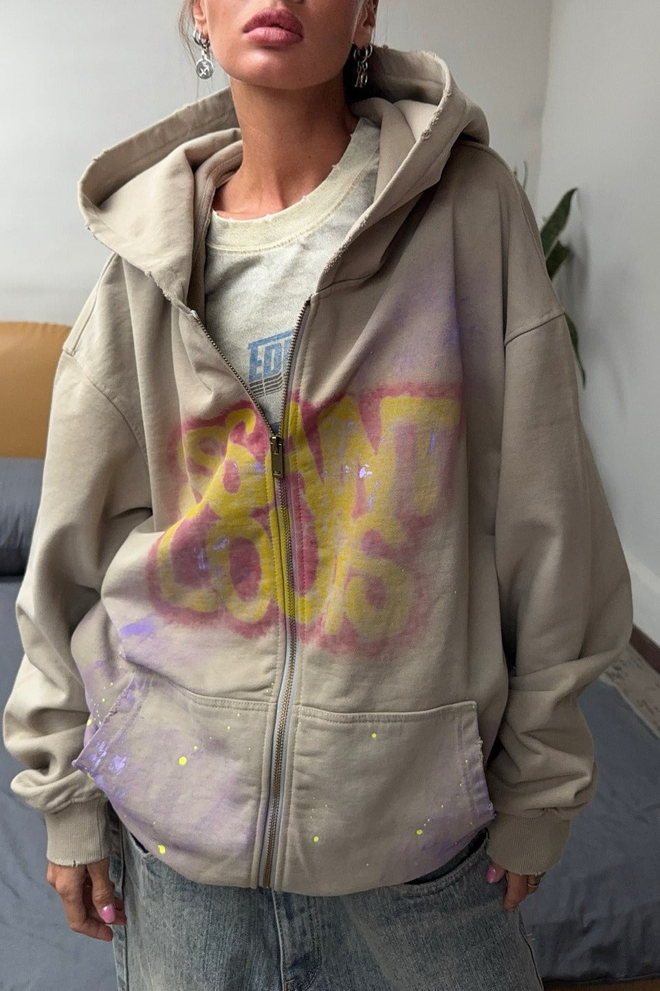 Vintage Street Style Zip Up Hoodie