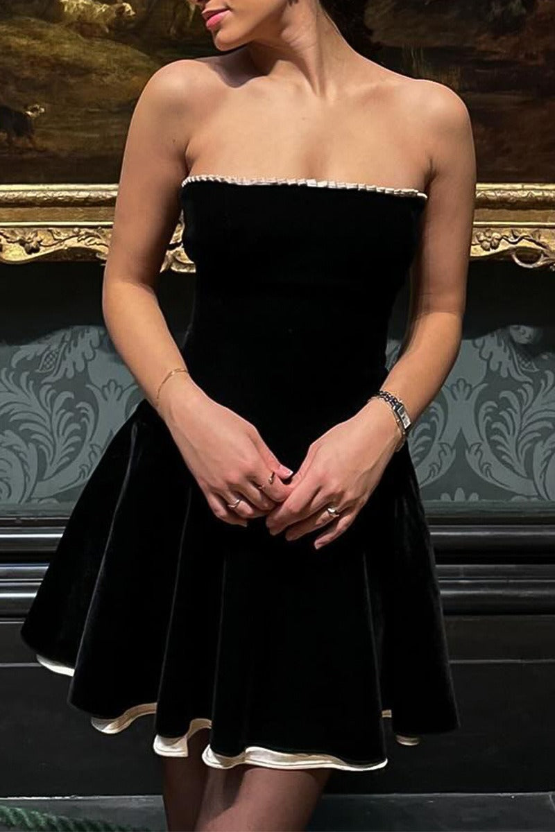 Terciopelo Bustier Línea A Vestido de Cóctel