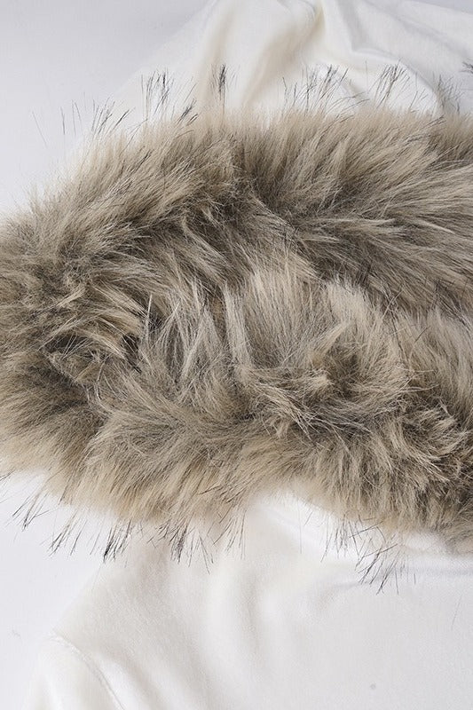 Fur Trim Velvet Crop Hoodie Pants Set