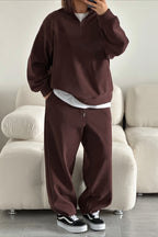 Half Zip Oversized Sweatshirt Pants Set