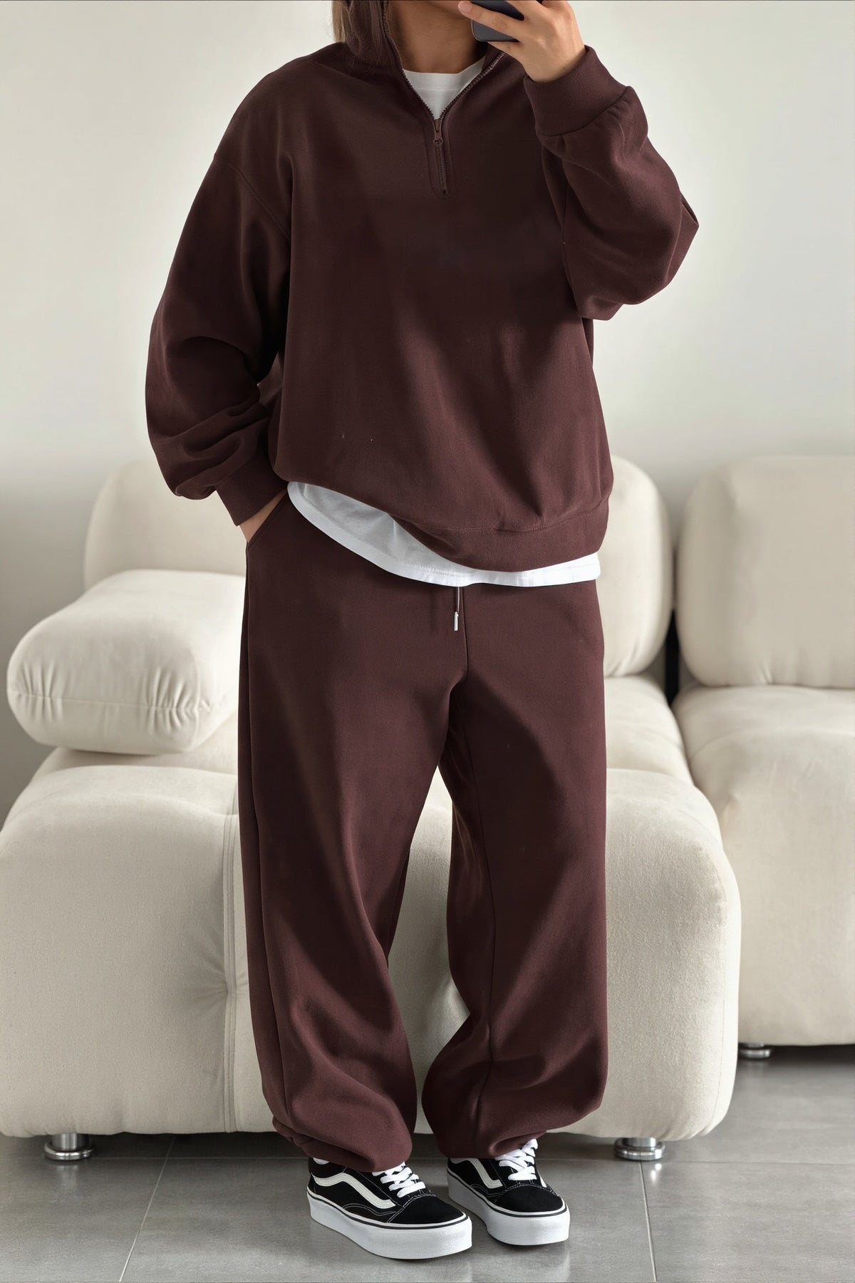 Half Zip Oversized Sweatshirt Pants Set