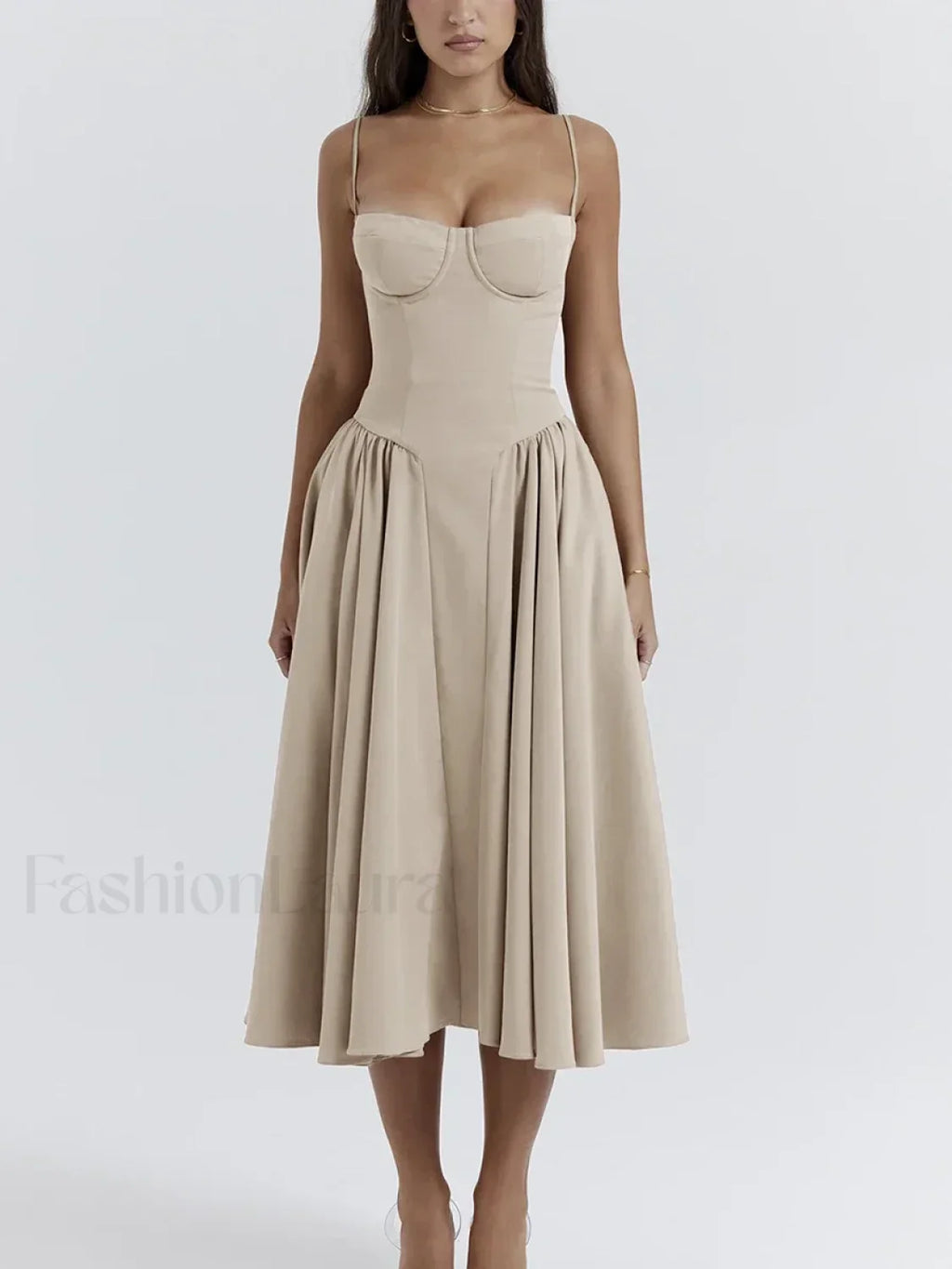 Vestido Midi Espalda Descubierta, Cintura Caída