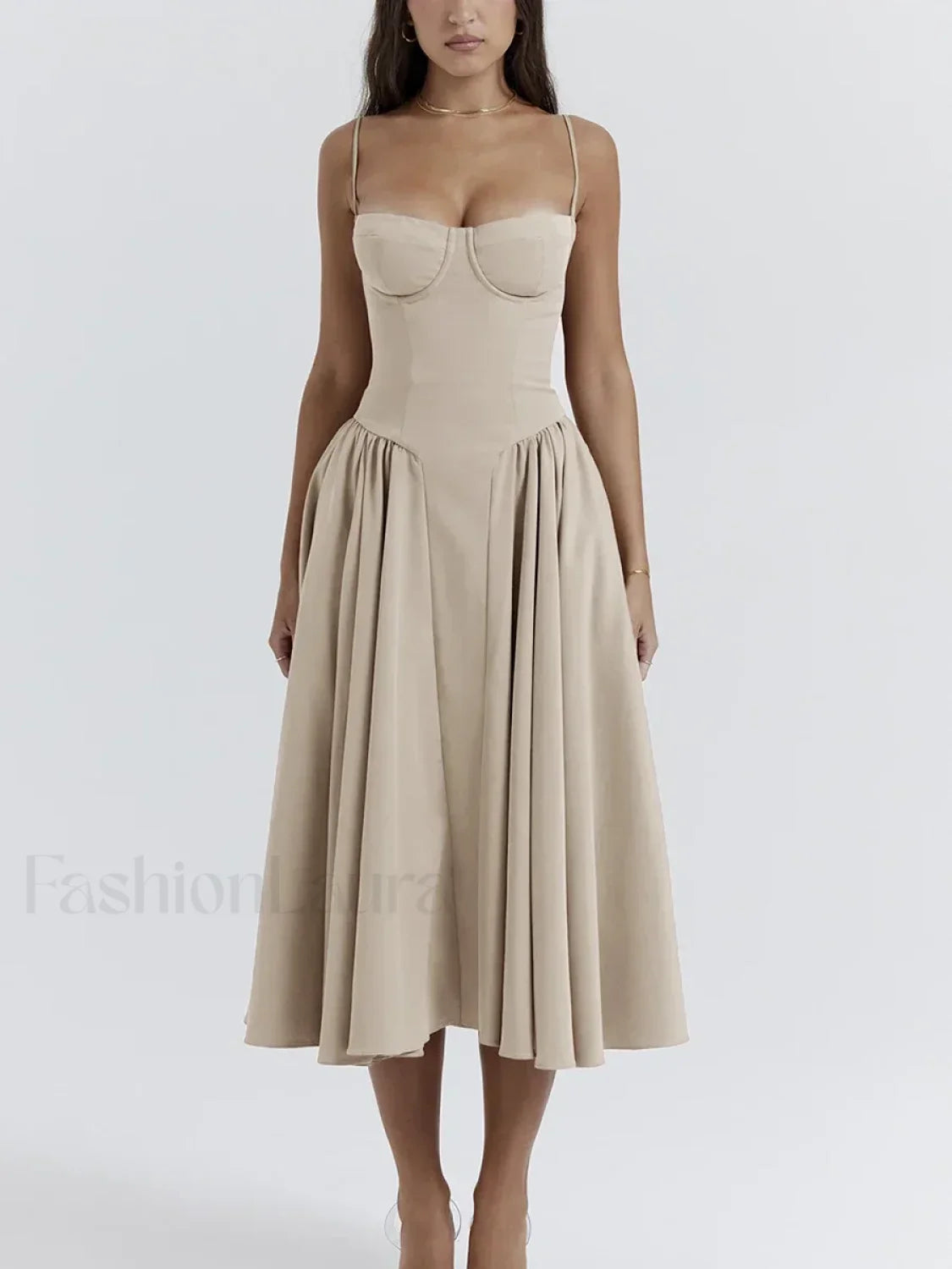 Vestido Midi Espalda Descubierta, Cintura Caída
