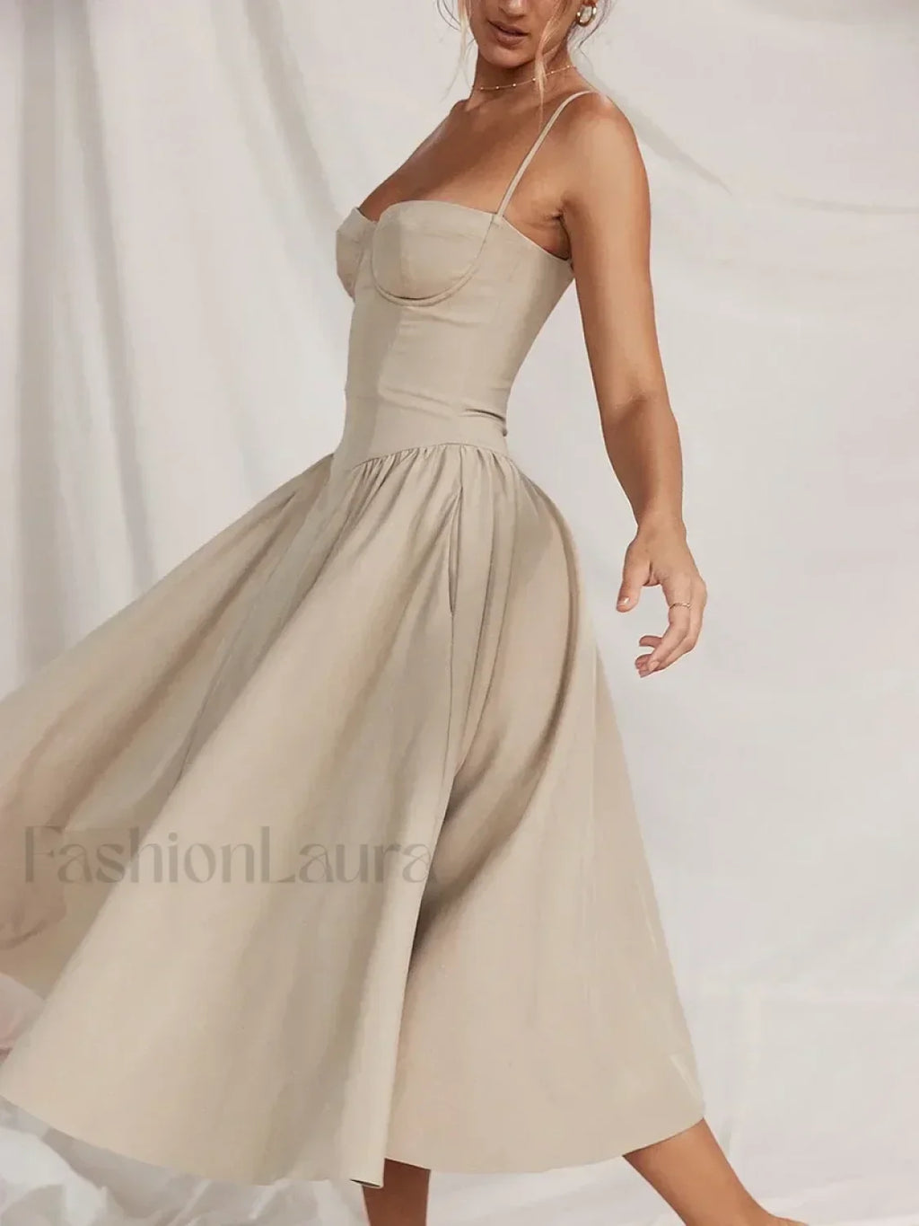 Vestido Midi Espalda Descubierta, Cintura Caída