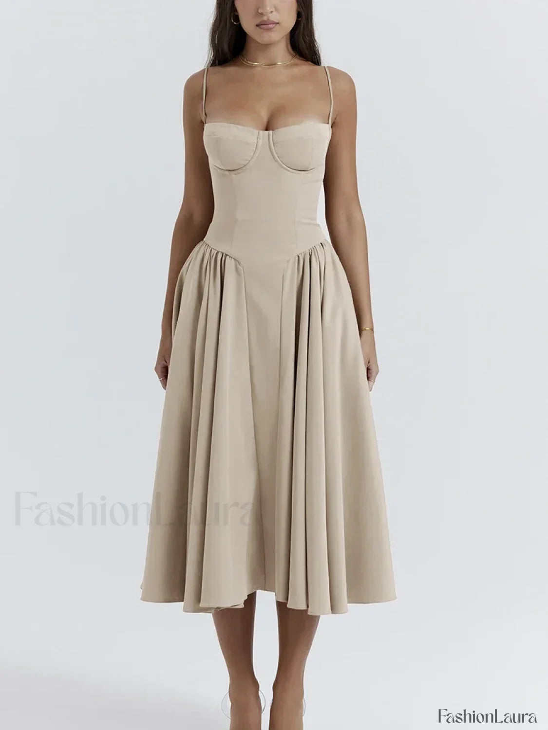 Vestido Midi Espalda Descubierta, Cintura Caída