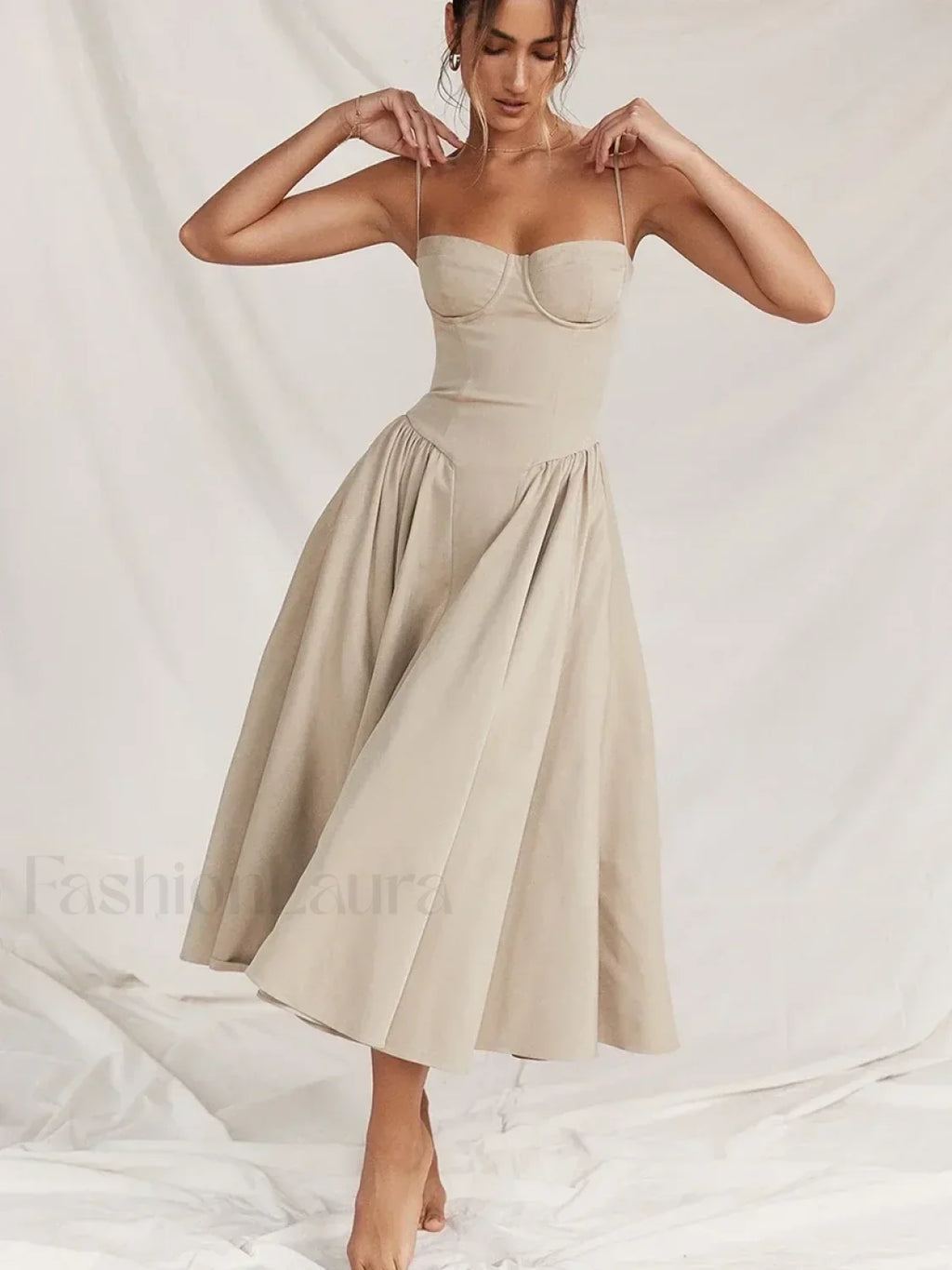 Vestido Midi Espalda Descubierta, Cintura Caída