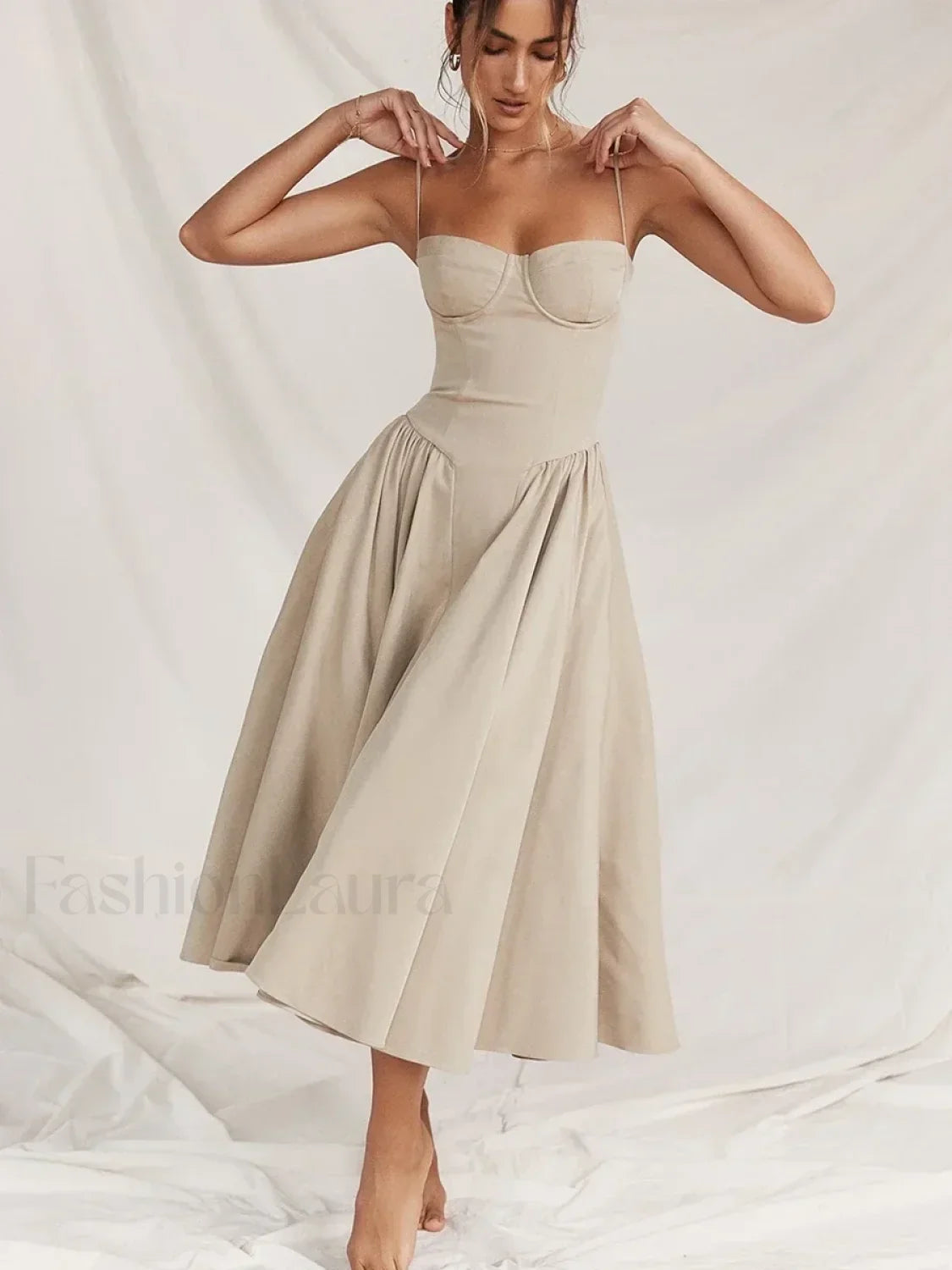Vestido Midi Espalda Descubierta, Cintura Caída