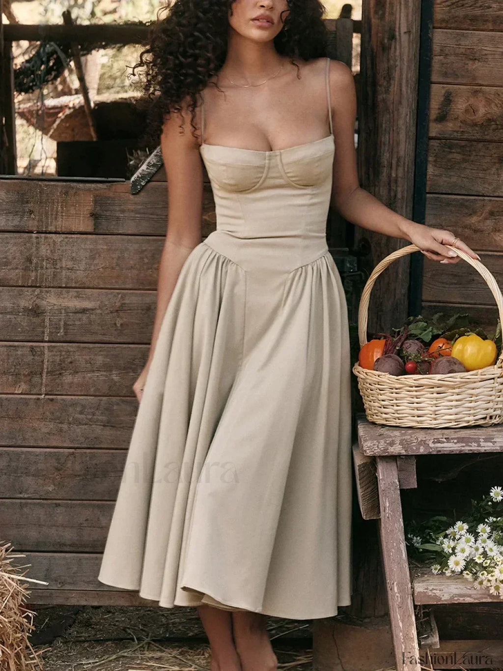 Vestido Midi Espalda Descubierta, Cintura Caída
