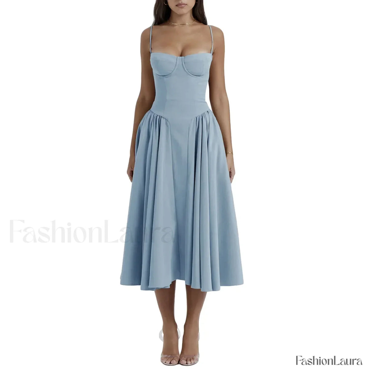 Vestido Midi Espalda Descubierta, Cintura Caída