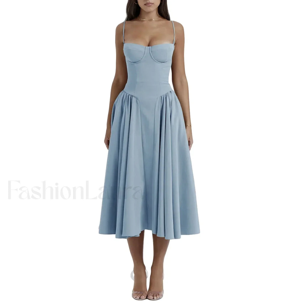 Vestido Midi Espalda Descubierta, Cintura Caída