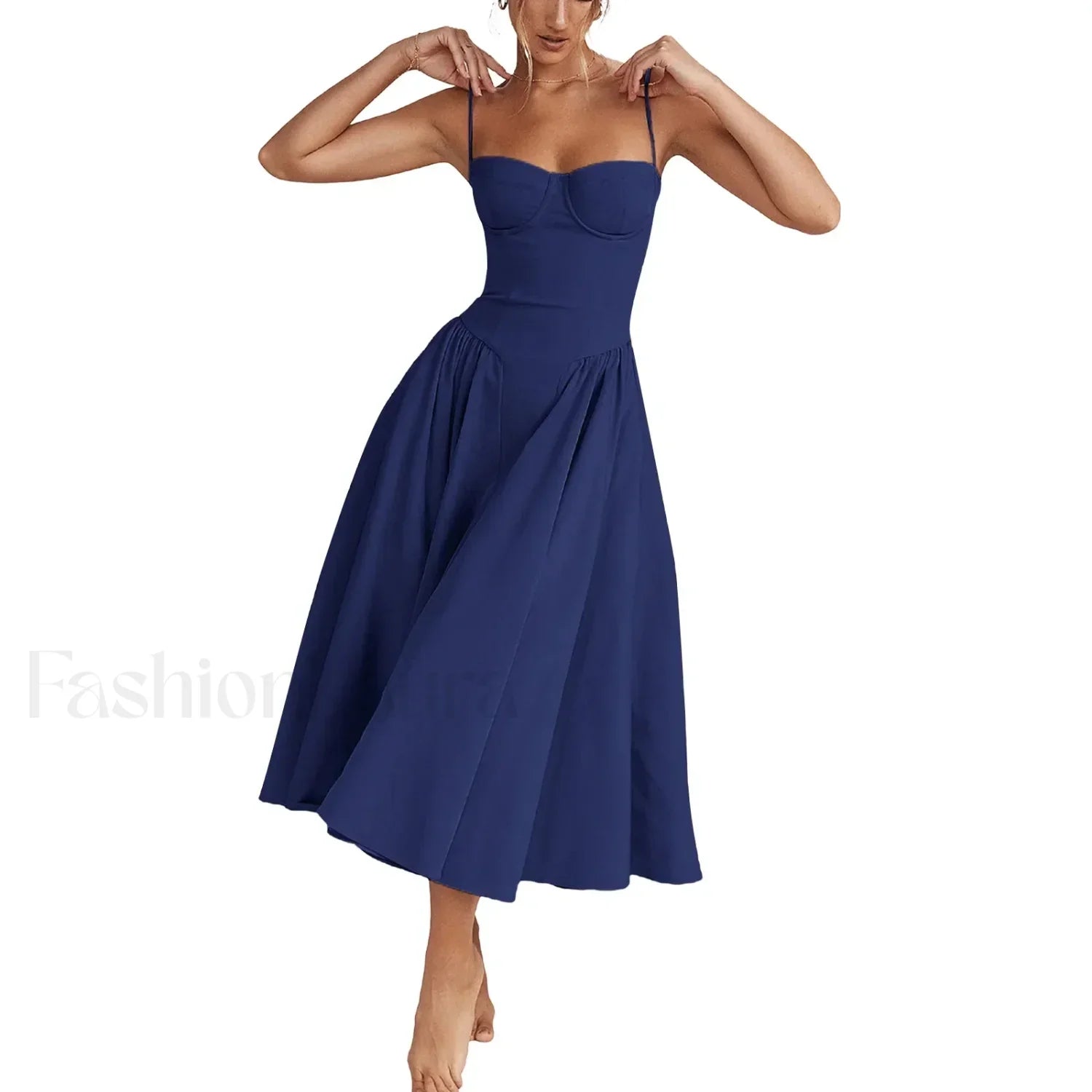 Vestido Midi Espalda Descubierta, Cintura Caída