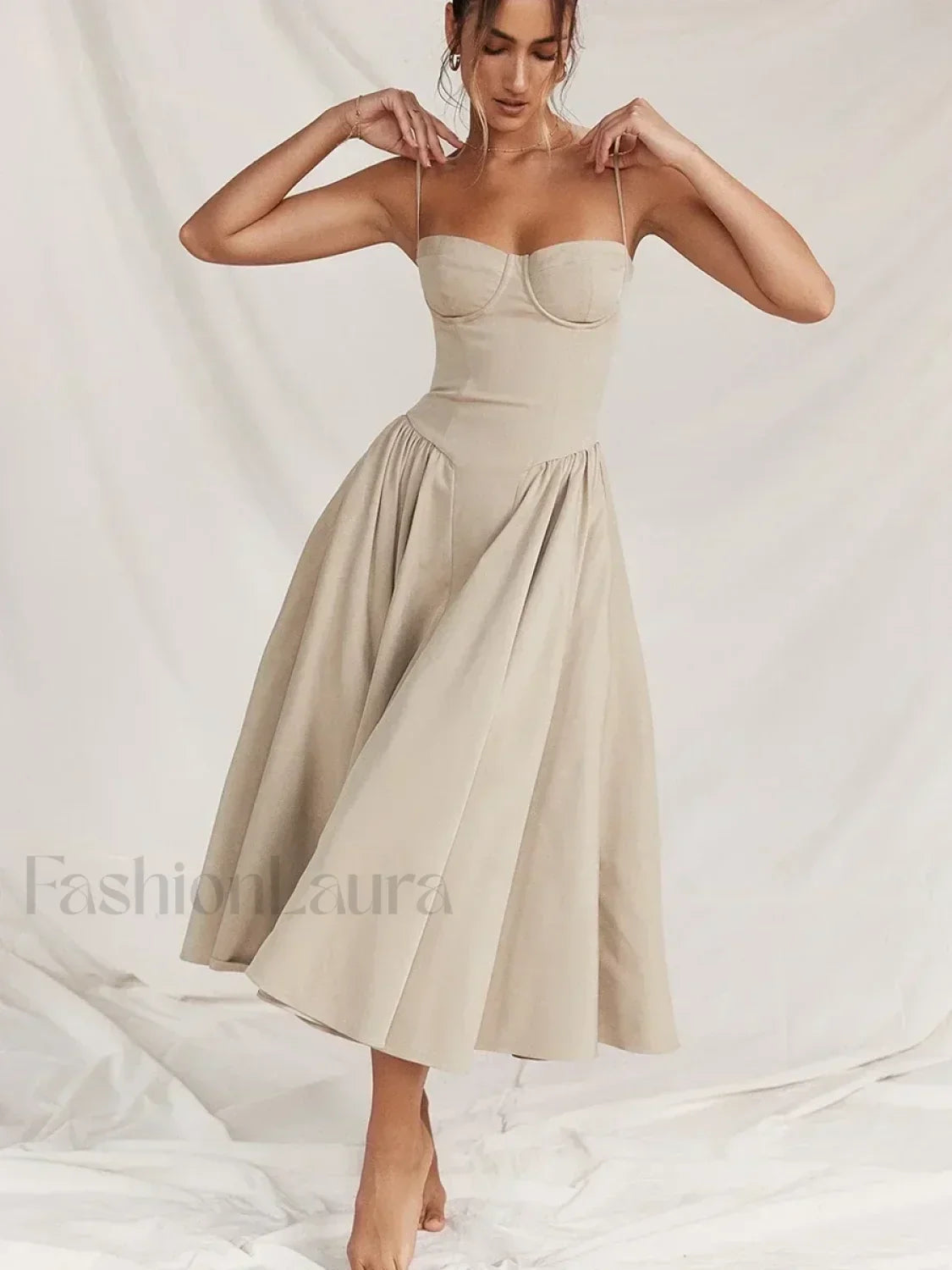Vestido Midi Espalda Descubierta, Cintura Caída