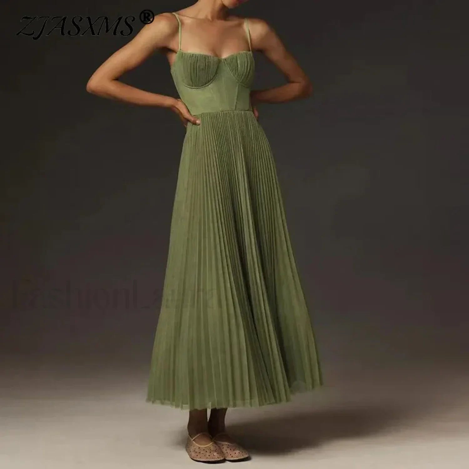 Vestido Midi de Tiras Finas, Espalda Descubierta con Cordones