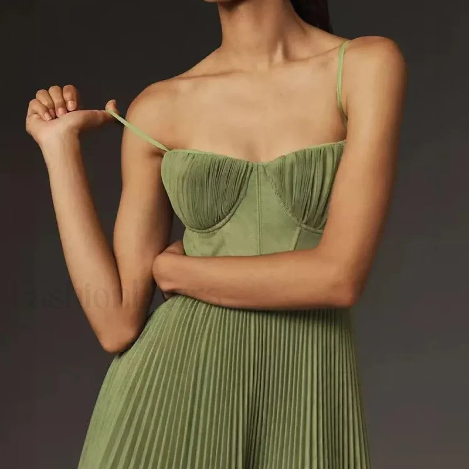 Vestido Midi de Tiras Finas, Espalda Descubierta con Cordones