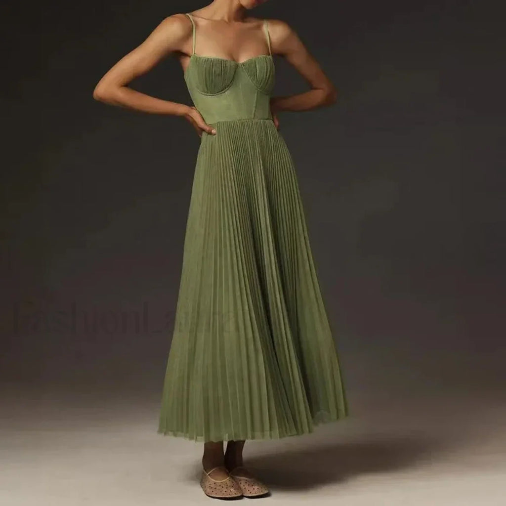 Vestido Midi de Tiras Finas, Espalda Descubierta con Cordones