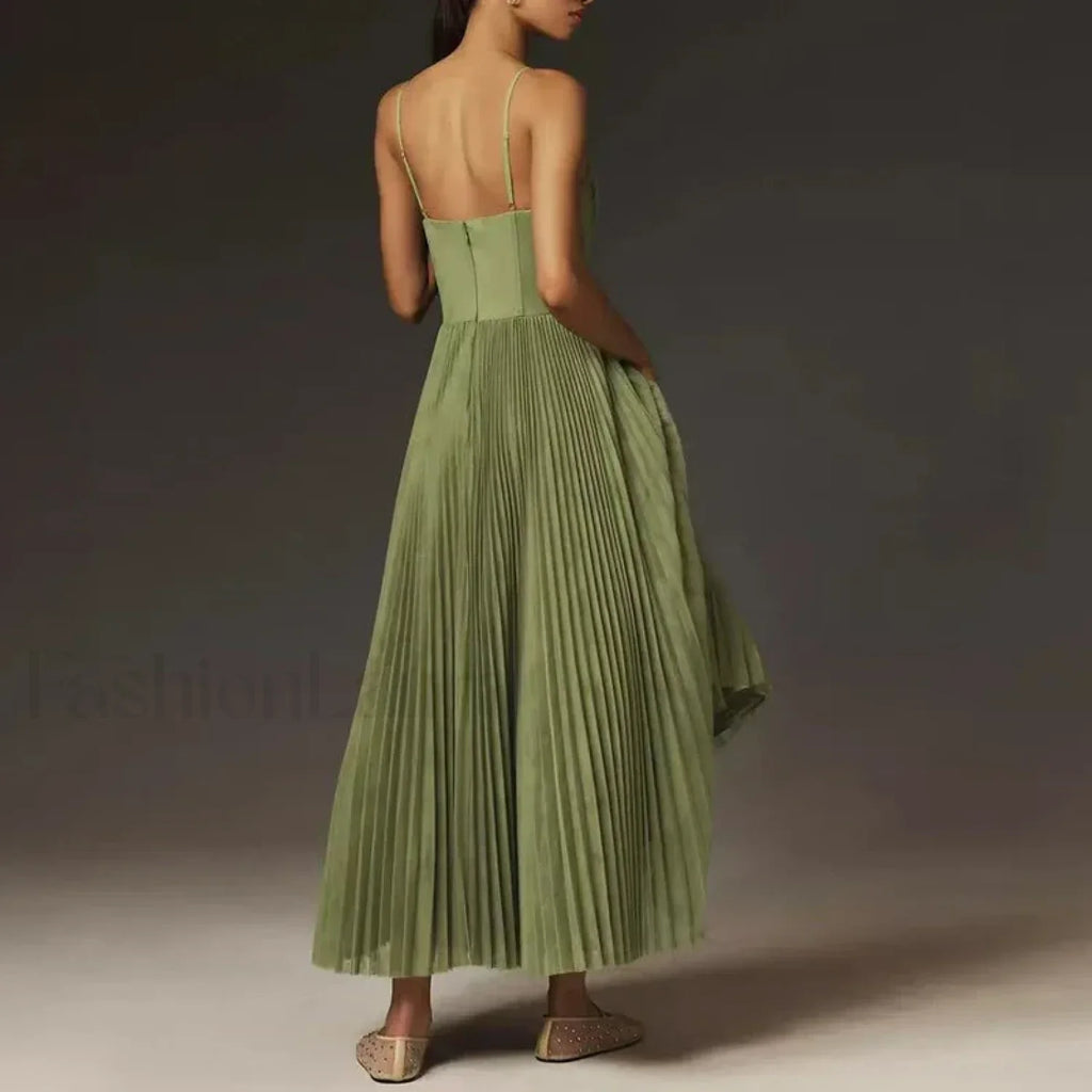 Vestido Midi de Tiras Finas, Espalda Descubierta con Cordones