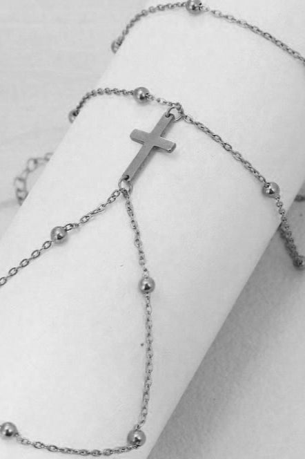 Dos Niveles Cruz Cuenta Knuckle Pulsera-Anillo
