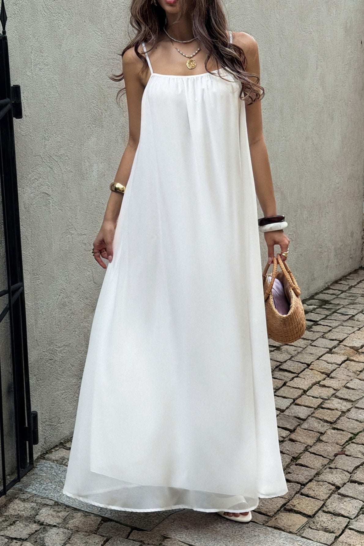 Chiffon Spaghetti Strap Vacation Maxi Dress