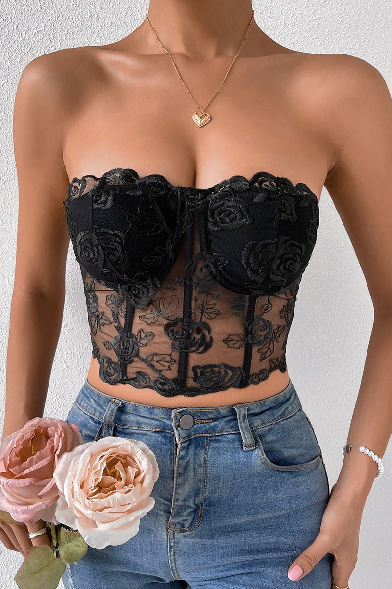 Lace 3D Flower Corset Tube Top