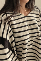 Striped V Neck Pullover Hoodie