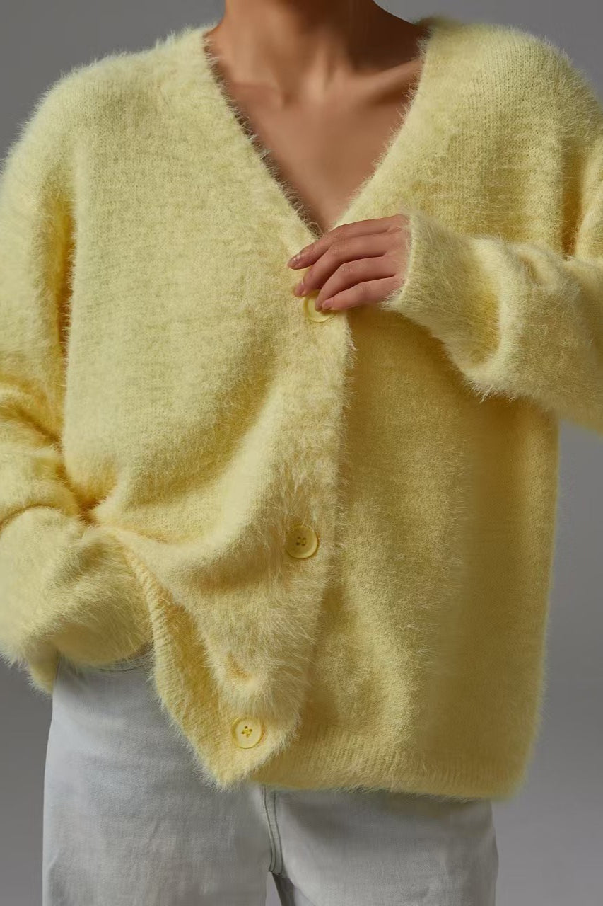 Faux Fur Blend V-Neck Cardigan