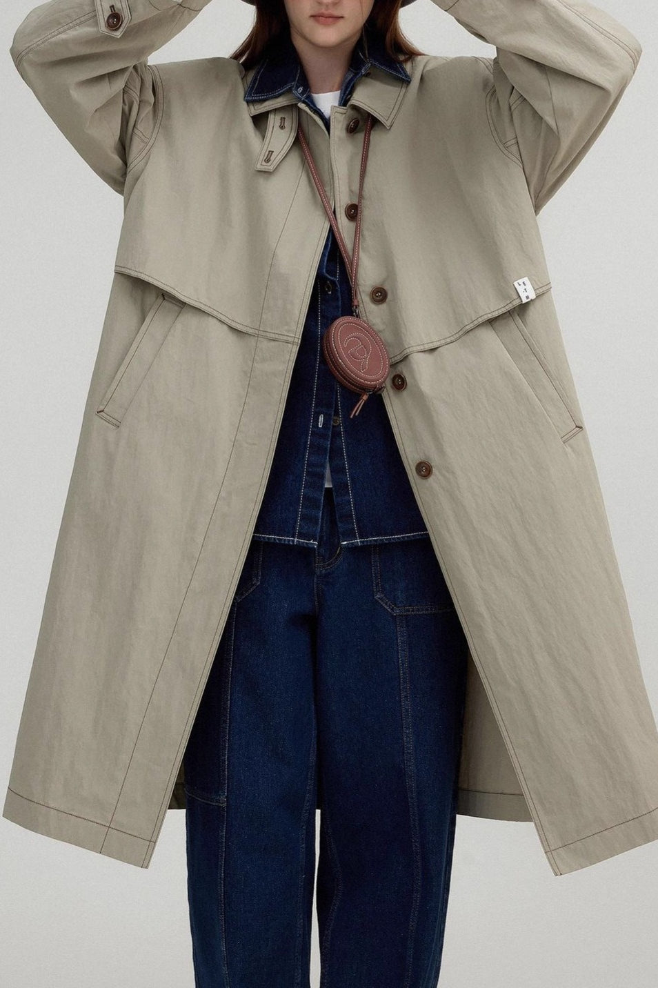Vintage Stand Collar  Wash Long Overcoat