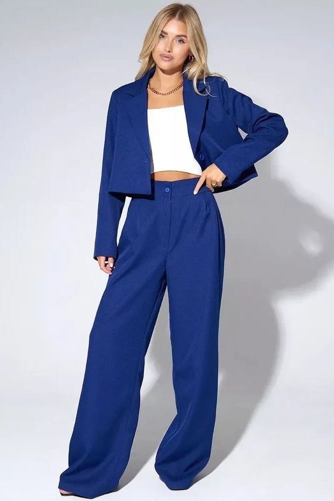Cropped Fitted Two Piece Blazer Pants Set