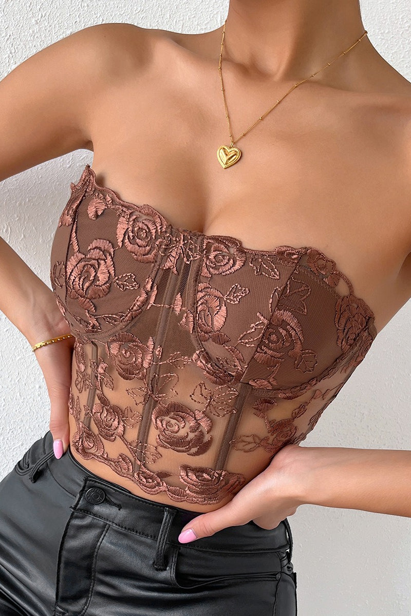 Lace 3D Flower Corset Tube Top
