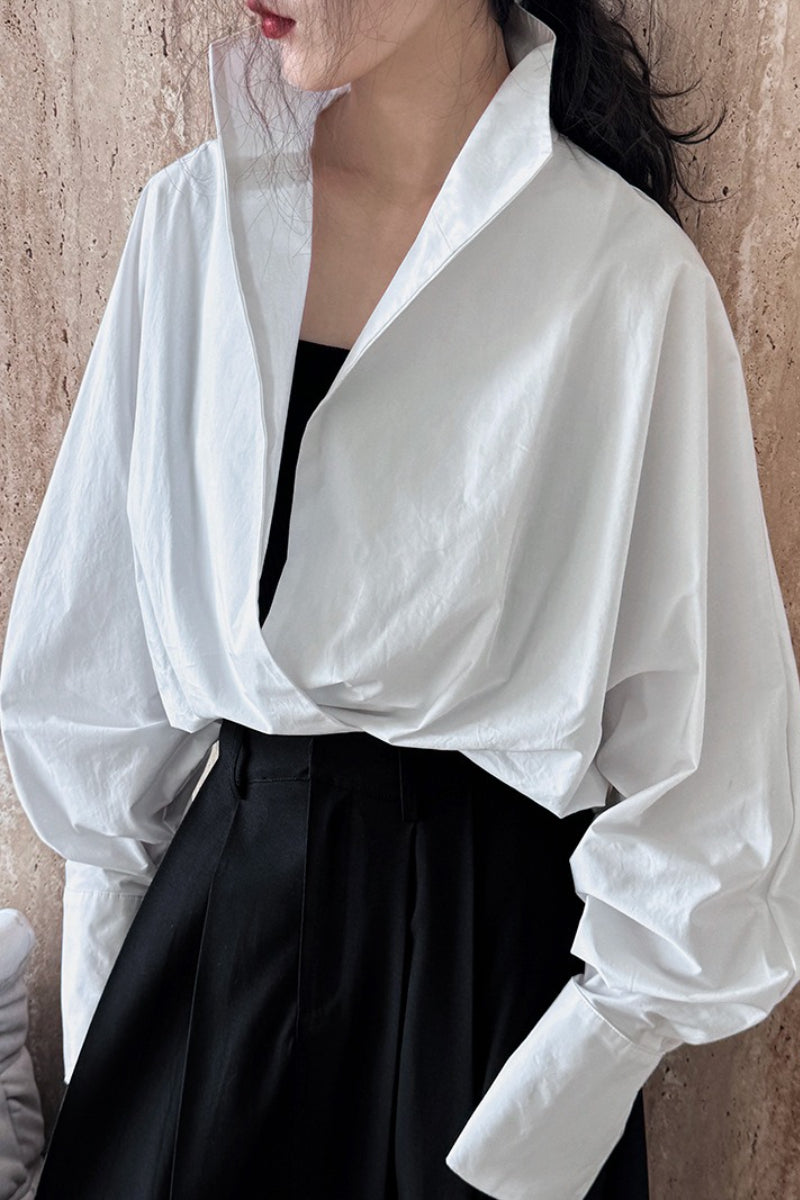 Cuello Mao Escote Profundo en V En Capas Blusa