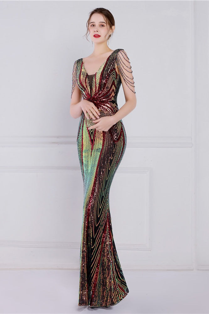 Con Abalorios Floral Lentejuelas Sirena Vestido de Fiesta