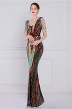Con Abalorios Floral Lentejuelas Sirena Vestido de Fiesta