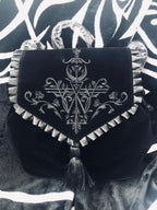 Bolso de Hombro Negro Gótico de Terciopelo Bruja Harajuku con Bordado Mágico Punk Oscuro