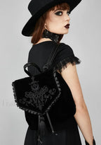 Bolso de Hombro Negro Gótico de Terciopelo Bruja Harajuku con Bordado Mágico Punk Oscuro