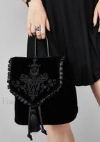 Bolso de Hombro Negro Gótico de Terciopelo Bruja Harajuku con Bordado Mágico Punk Oscuro
