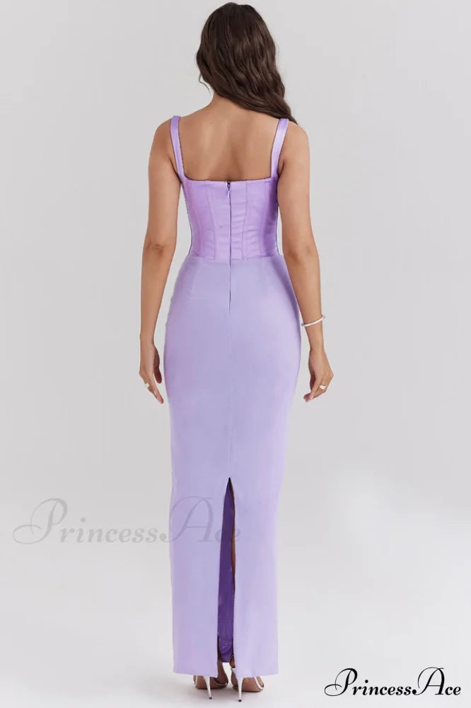 Vestido largo corsé de satén orquídea «Breeze»