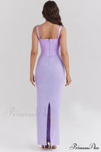 Vestido largo corsé de satén orquídea «Breeze»