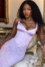 Vestido largo corsé de satén orquídea «Breeze»