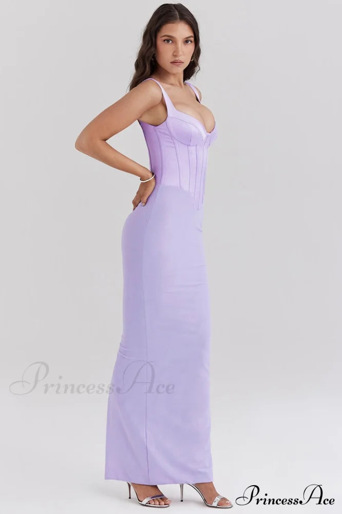 Vestido largo corsé de satén orquídea «Breeze»