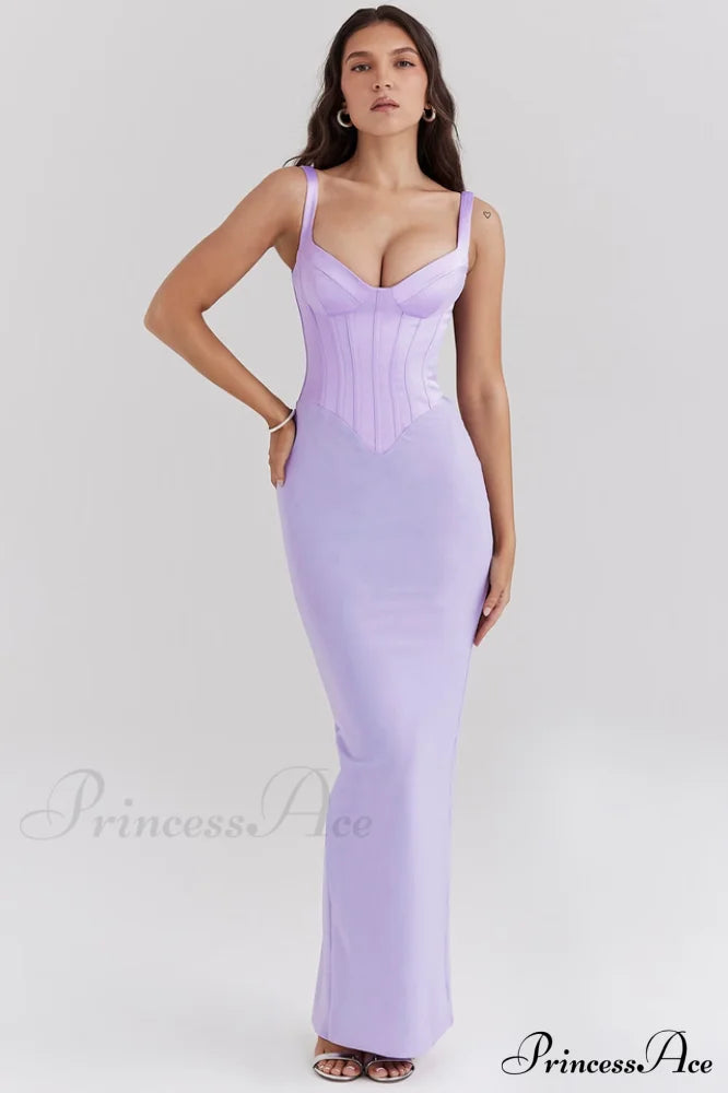 Vestido largo corsé de satén orquídea «Breeze»