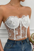 Lace corset top with 3D flowers
