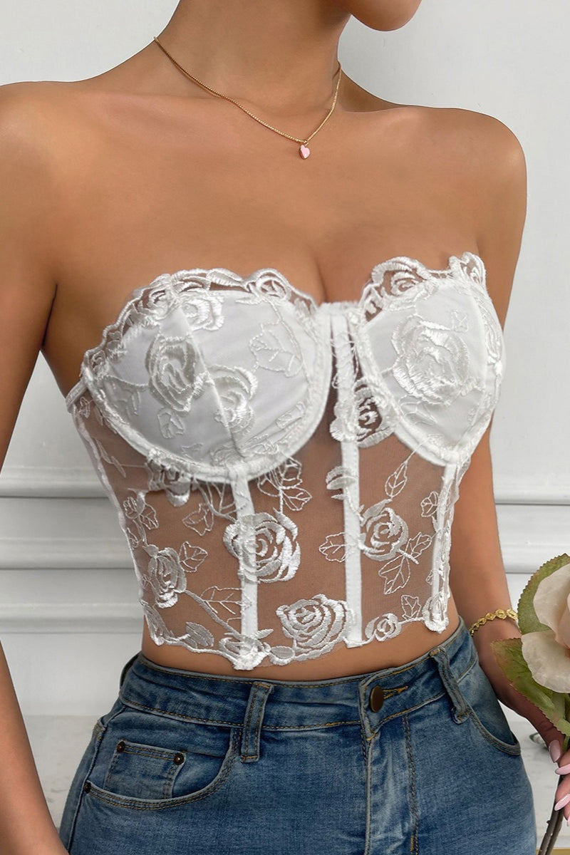 Lace 3D Flower Corset Tube Top
