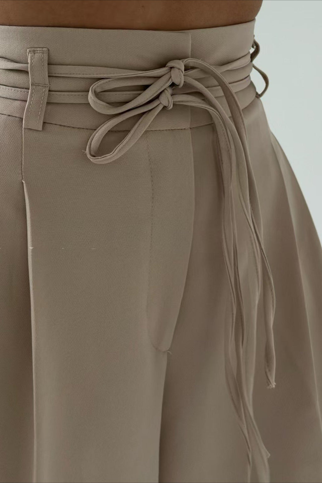 Chic High Waist Tie Slim Straight Pants