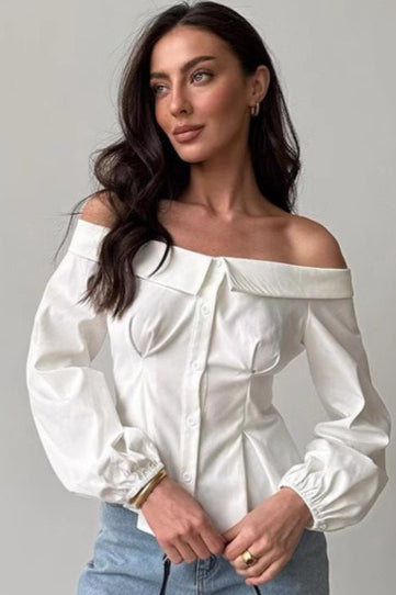 Hombros Descubiertos Escote Barco Blusa