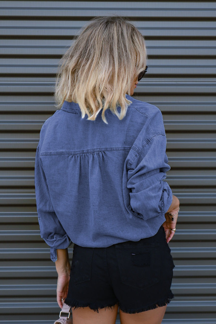 Denim Bajo con Cordón Holgado Blusa