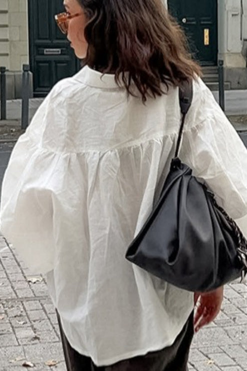Blanco Manga Farol Blusa